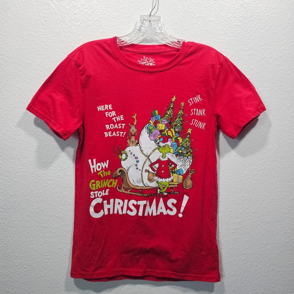 The Grinch Who Stole Christmas Red Graphic T-Shirt Small Dr Seuss Holiday Tee